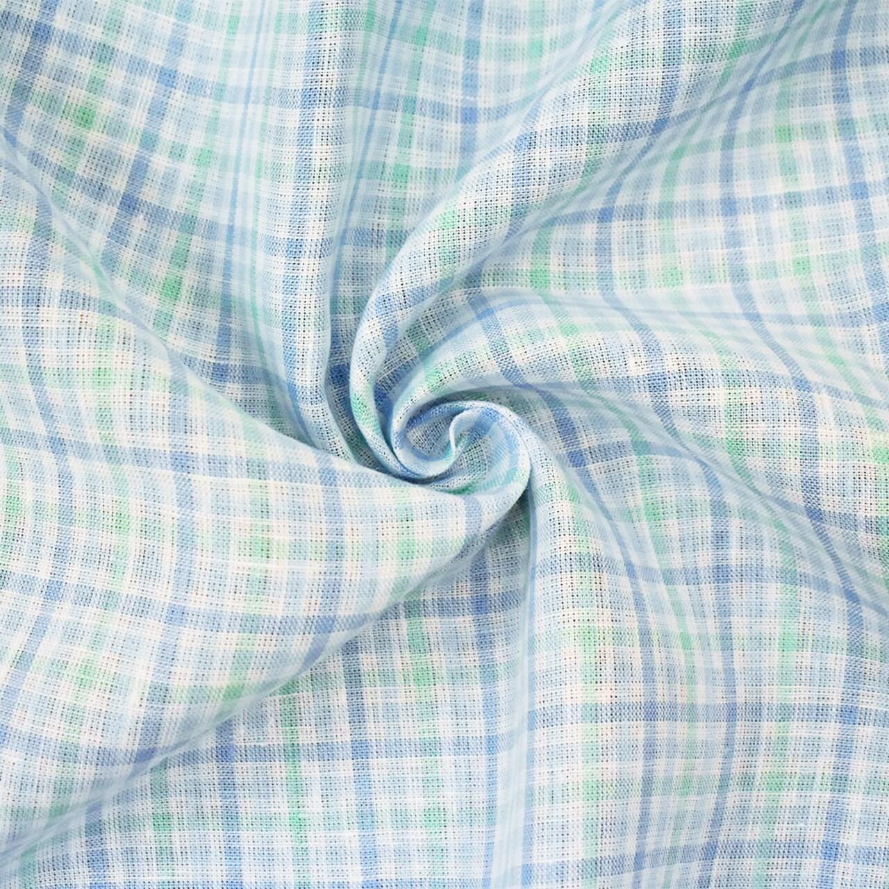 Green-Blue-White Spence Bryson Gingham Check Linen Woven Fabric By the Yard